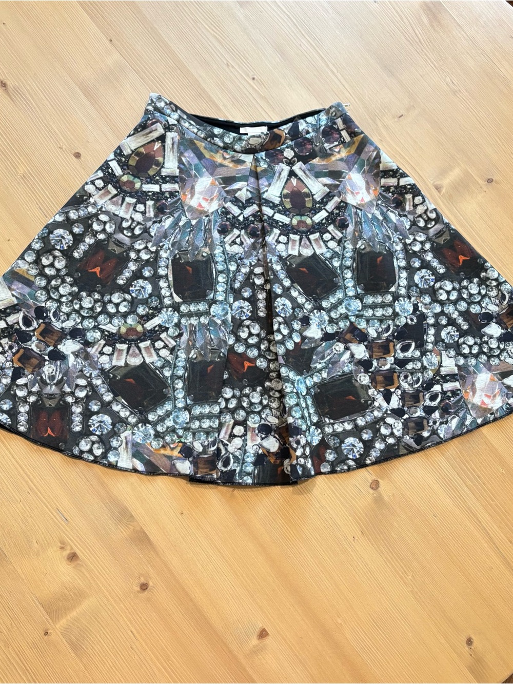 H&M A-Line Scuba Full Skirt in Black, Brown, Gray with Jewel Print
